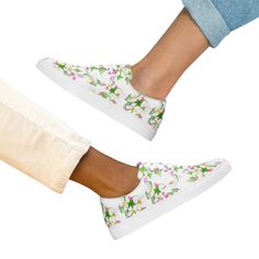 Spring has sprung! Deck your feet out in these pretty floral shoes with watercolor apple blossom designs. No closet is complete without a pair of sneakers. Step up your shoe game with these women's lace-up canvas shoes and rest assured that your outfit will be polished to perfection.  * 100% polyester canvas upper side * Ethylene-vinyl acetate (EVA) rubber outsole * Breathable lining * Padded collar and tongue * Removable insole   * White laces This product is made especially for you as soon as Tie Sneakers, Blossom Design, Floral Shoes, Spring Has Sprung, Apple Blossom, Womens Tie, Green Apple, Women Lace, Shoe Game