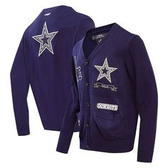 Showcase your unwavering love for the Dallas Cowboys in classic style by adding this Pro Standard Prep Cardigan sweater to your cold-weather wardrobe. The toasty knit design and ultra-soft cotton fabric ensure comfort with every wear while the full-button front provides a timeless look. Vivid Dallas Cowboys embroidery on the chest and back ensure your fandom is shown loud and proud.Showcase your unwavering love for the Dallas Cowboys in classic style by adding this Pro Standard Prep Cardigan swe Cotton Sweater Coat With Buttons For Winter, Winter Cotton Sweater With Buttons, Cotton Winter Sweater With Buttons, Cotton Sweater With Buttons For Winter, Classic Cotton Sweater Coat For Winter, Winter College Cardigan, Winter Cotton Sweater With Button Closure, Casual Winter Cardigan For College, Cotton Sweater With Button Closure For Winter