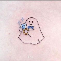 a ghost with a ring on it's nose and stars around its neck is depicted in this tattoo design