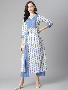 Color_Off White Palazzo Kurta, Cotton Dress Pattern, Kurta And Palazzo, Casual Kurti, Kurta With Palazzo, A Line Kurti, Stylish Kurtis Design, Kurta Patterns, Salwar Dress