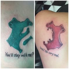 two tattoos with words on them and one saying you'll stay with me?