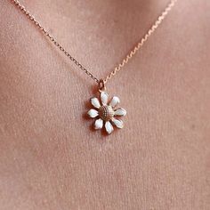 "\"Delicate charm Daisy Necklace | White Enamel Jewelry Daisy, Chamomile Flower Deity Pendant with Elegant Gold Chain | Gift for Hert\" ∙ P R O D U C T I O N ∙ ‣ All of our products are handmade and made to order ‣ All of our items are 14K real gold. We do not carry any gold filled, gold plated, or gold vermeil items. Also there are no other metals used so all items are hypoallergenic. ‣ Raw materials are coming from historical gold and jewelry market of Istanbul Grand Bazaar. The Grand Bazaar ( White Delicate Chain Feminine Jewelry, White Feminine Jewelry With Delicate Chain, Feminine White Jewelry With Delicate Chain, Dainty White Gold Jewelry With Pearl Pendant, Fine Jewelry Rose Gold Birth Flower, Fine Jewelry In Rose Gold With Birth Flower Detail, Delicate Rose Gold Flower Jewelry, Rose Gold Fine Jewelry With Birth Flower, White Feminine Jewelry For Anniversary