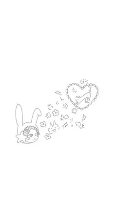 a drawing of a bunny falling to the ground next to a heart shaped balloon that says i love you