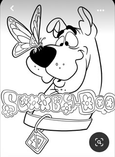 a cartoon dog with a butterfly on its nose and the words happy birthday in front of it