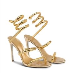 Metallic High Heels, Fall Heels, Head Color, Strappy High Heels, Rene Caovilla, Prom Shoes, Green Shoes, Toe Designs