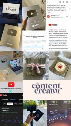 the content creator website is displayed in multiple pictures