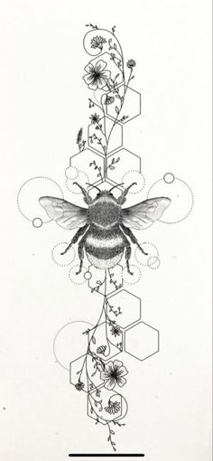 a drawing of a bee with flowers on it