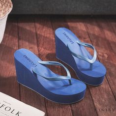 Lasaky - High-Heeled Platform Sandals Wedge Heel Flip Flops Slip-on Thick-Soled Beach Shoes Candy-Colored Jelly Shoes Slippers Platform, Heeled Flip Flops, Dr Shoes, Rubber Flip Flops, Platform Flip Flops, Flip Flops Style, High Heel Slippers, Wedge Flip Flops, Womens Summer Shoes