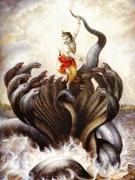 a painting of a man riding on the back of a giant whale with two people standing on it