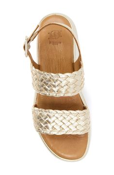 Woven leather straps create a boho aesthetic on a stylish slingback sandal lofted by a chunky platform sole. 1 1/2" platform Leather upper/unlined/synthetic sole Made in Turkey Woven Leather Sandals With Block Heel, Leather Sandals With Woven Detail And Block Heel, Gold Leather Slingback Sandals With Round Toe, Chic Open Toe Slingback Sandals With Woven Sole, Gold Leather Slingback Sandals For Summer, Chic Slingback Sandals With Woven Sole, Gold Leather Sandals With Woven Sole, Chic Gold Sandals With Woven Sole, Woven Leather Slingback Sandals