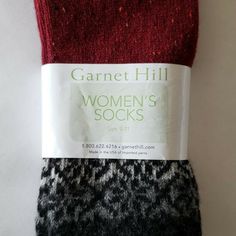 Garnet Hill Ladies Luxury Socks One Pair Style: Annalise - Pattern Dress/Crew Socks Color: Burgundy Size: Women's (All) 9 - 11 Sock / Shoe Size: 5-10 Materials: 82% Cashmere, 16% Nylon, 1% Other Fiber, 1% Spandex Condition: New With Tags (Tag Has Some Wear) Made In The Usa Care: Hand Wash Gently In Cold Water, Re-Shape And Lay Flat To Dry Winter Stocking Stuffer Socks, Comfortable Winter Socks, Nordic Snowflake, Luxury Socks, Red Black Style, Fair Isle Pattern, Garnet Hill, Pattern Dress, Navy Women