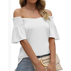 White Pleated Short Sleeve Casual T-shirt Casual White Stretch Blouse, White Short Sleeve Top, Relaxed Fit For Day Out, White Stretch Casual Tops, White Relaxed Fit Short Sleeve Top For Day Out, White Short Sleeve T-shirt For Day Out, Fitted White T-shirt For Day Out, White Fitted T-shirt For Day Out, White Short Sleeve Tops For Day Out, White Stretch Casual Shirt