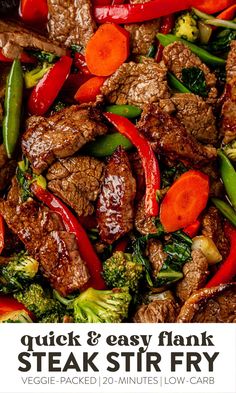 steak stir fry with broccoli, peppers and carrots