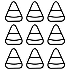 a set of black and white traffic cones on a white background, each with different colors