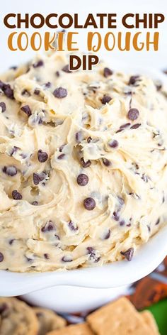 chocolate chip cookie dough dip on a white plate