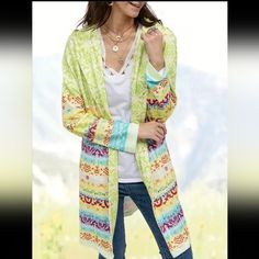 Nwot Hooded Geometric Cardigan In A Lighter Lime Green Main Body Color. Tunic Length At 38 Inches And Is Long Sleeve. This Is Labeled A 5x In Size But Fits Like A 2x. This Top Is Polyester But Is Actually A Nice Soft Feel. Smoke Free Home. Pet Friendly Home. Please Ask All Questions Before Purchase. ***Bid Responsibly***No Cancelations. White Hooded Cardigan For Spring, Hooded Multicolor Cardigan For Spring, Hooded Multicolor Spring Cardigan, Bohemian Hooded Cardigan For Spring, Bohemian Yellow Cardigan For Spring, Spring Bohemian Hooded Cardigan, Yellow Bohemian Cardigan For Spring, Yellow Bohemian Outerwear For Spring, Yellow Bohemian Spring Cardigan