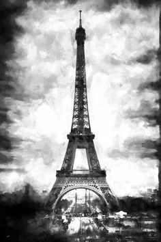 the eiffel tower in black and white