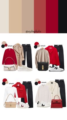 Red Palette Outfit, Red Outfit Color Combos, Red Combo Outfit, Red Outfit Colour Combo, Red And Brown Outfit Color Combos, Combination Of Red Colour Dress, Red Combination Outfits, Red And Beige Outfit, Red Color Combinations Outfits