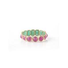 18K Yellow Gold Emerald And Ruby Eternity Band - VR Jewels Luxury Formal Ruby Eternity Band, Luxury Ruby Eternity Band, Yellow Gold Ruby Eternity Band, Elegant Emerald-cut Multi-stone Ruby Ring, Green Multi-stone Ruby Ring, Fine Jewelry, Ruby Eternity Band, Yellow Gold Sapphire Ring, Infinity Band, Gold Amethyst Ring