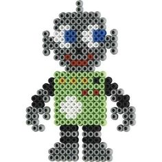 an image of a pixel character made out of beads