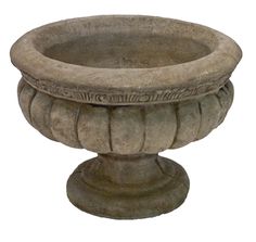 an old stone urn is shown on a white background