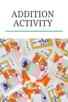 the addition activity is shown on top of some cards with numbers and letters in them