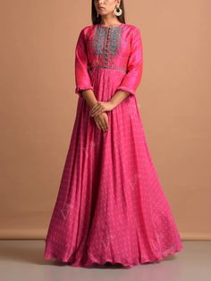 Buy Pink Chiffon Bandhani Gown Online – Vasansi Jaipur Bandhani Gown, Pink Chiffon, Anarkali Dress, Pink Fabric, Anarkali