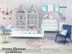 a child's bedroom is decorated in pastel colors