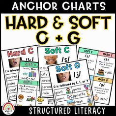 an anchor chart with the words hard & soft c and g in different font styles