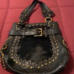 Good Condition Has Real Hide Fur And Gold Hardware On Leather. Isabella Fiore Top Quality. Makes A Statement. Just Gorgeous Gold Hardware, Shoulder Bags, Bag Lady, Shoulder Bag, Purses And Bags, Leather, Women Shopping, Gold, Black