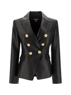 100% Lamb ovis aries aries Balmain Jacket, Balmain Blazer, Black Leather Blazer, Shiny Jacket, Coats Black, Structured Jacket, Leather Blazer Jacket, Real Leather Jacket, Tailored Blazer