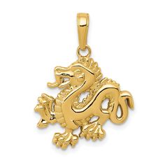 14k Yellow Gold Solid Polished Textured Finish Small Size 3-Dimensional Dragon Design Charm Pendant Gold Dragon, Skull Necklace, Dragon Pendant, Fine Jewelry Gift, Fine Jewellery Necklace, Selling Jewelry, Gold Charm, High Quality Jewelry, Gold Material