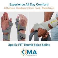 Experience all day comfort when you choose the lightweight and breathable 3pp Ez FIT Thumb Spica Splint for relief from de Quervain's (Mommy's Thumb), Gamekeeper's or Skier's Thumb or other thumb injuries. Thumb Brace, Thumb Splint, Healing