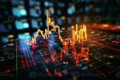 an abstract image of graphs and numbers on a computer screen with blurry lights in the background