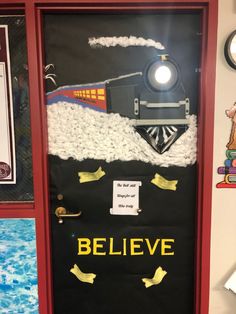 a door decorated to look like a train