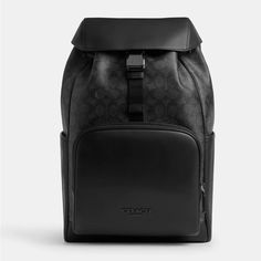 Measurements Length: 10.25" Height: 16.25" Width: 6.25" Materials Signature Coated Canvas And Smooth Calf Leather Fabric Lining Strap Adjustable Shoulder Straps Features Outside Zip And Open Pockets Inside Zip Pocket Inside Multifunction Pocket Drawstring And Speedclip Closures Inside Laptop Sleeve Outside Access To Interior Black Backpack With Gunmetal Hardware For Travel, Black Travel Backpack With Gunmetal Hardware, Black Backpack With Gunmetal Hardware, Functional Coach Backpack For On-the-go, Functional Coach Backpack For Travel, Luxury Black Coach Backpack, Black Rectangular Coach Backpack, Rectangular Black Coach Backpack, Coach Black Leather Backpack For Everyday Use