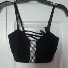 Nwt Sparkling Crop By Bebe. Rhinestone Center Front, Back Bar Design With Adjustable Bra Straps. Elastic Bottom Provides Some Support. Perfect For Adding Bling To Any Outfit Or For Jazzing Up Your Gym Wardrobe!! Chic Black Crop Top With Rhinestones, Elegant Black Crop Top With Rhinestones, Elegant Black Rhinestone Crop Top, Black Fitted Crop Top With Rhinestones, Party Black Crop Top With Rhinestones, Black Party Crop Top With Rhinestones, Black Party Crop Top Adorned With Rhinestones, Back Bar Design, Rhinestone Crop Top