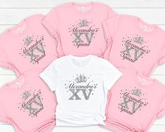 "Mis Quince Squad Shirt, Quinceanera Gift Shirt, 15th Birthday Shirt, Quinceanera Matching Tee, Feliz Cumpleanos Shirt, Sweet 15 Gift Shirt ----- About Us ----- All TeaShirtUS shirts use the highest quality material for ultra-soft and comfortable wear. Most importantly all of our shirts are printed using the most advanced apparel printer to ensure vibrant colors and detailed graphics. ----- How To Order ----- 1-) Please, check and review all the photos. 2-) Choose your t-shirt size and color. *Different styles of shirts may have different shades of same color choice due to different manufacturer brands. *For this reason, we recommend you to match shirts from the same styles if you want precisely matching colors (ex. Unisex, V-necks, Toddler, etc.). 3-) Click add to cart. You can go back to 15 Birthday Shirts Ideas, Surprise Dance Shirts Quinceanera, Sweet 16 Custom Shirts, Quinceanera Squad Shirts, Quince Squad Shirts, Quinceañera Shirts Ideas, Pink Quince Suprise Outfit, Quince Proposal Ideas, Quinceanera Tshirts