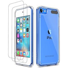 an iphone case with clear screen protectors on the front and back cover, in blue