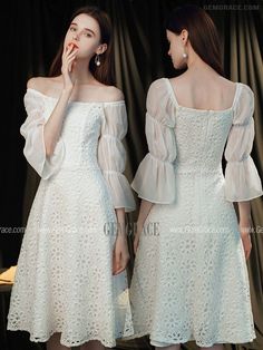 10% off now|Elegant White Lace Square Neckline Hoco Party Dress with Bubble Sleeves at GemGrace. Click to learn our pro custom-made service for wedding dress, formal dress. View Homecoming Dresses for more ideas. Stable shipping world-wide. White Knee-length Dress For Banquet, White Mid-length Party Dress, Spring Banquet Lace Mini Dress, Spring Lace Mini Dress For Banquet, Fitted Mid-length Wedding Dress, White Mid-length Evening Dress, Hoco Party, Cheap Homecoming Dresses, Homecoming Dresses Long