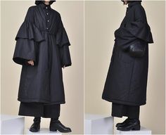 Winter Loose Asymmetric Cut Long Padded Flared Sleeve Kimono Jacket / Japanese Casual Kimono Japanese, Quilted Outfit, Goth Outfit Inspo, Big Pants, Casual Kimono, Trendy Hoodies, Cyberpunk Fashion, Quick Outfits, Fashion Design Drawings