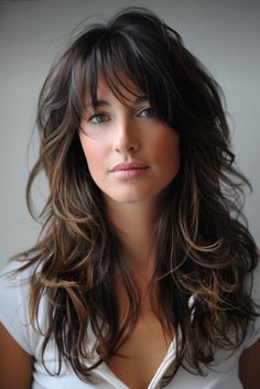 Bangs Layers Long Hair, Hair With Bangs Round Face, Long Hair Over 50 Older Women, Face Framing Layers With Bangs, Long Layered Hair With Bangs, Long Hairstyles For Women, Pool Design Ideas, Cute Bangs, Bangs Hairstyle