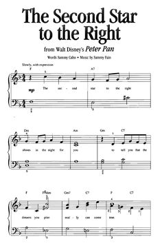 the second star to the right from walt's peter pan sheet music for piano