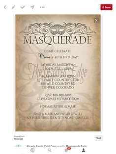 a masquerade birthday party with an ornate design on the front and back side