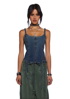 base|blue Blue Corset Costume, Denim Corset Top Outfit, Denim Corset Outfit, Denim Top Outfit, Corporate Fits, Halloween Costume Boots, Current Mood Clothing, Denim Corset Top, Corset Costumes