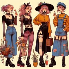 K Pop Summer Outfits, Witch Aesthetic Fashion Outfit, Witch Style Aesthetic, Wardrobe Illustration, Top 10 Halloween Costumes, Halloween Costumes To Make, Look Books, Art Outfits, Fashion 90s