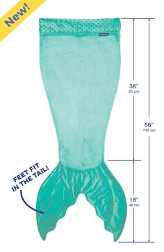 an image of a mermaid tail with measurements for the size and shape, as well as how