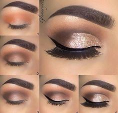 Glittery Eyes, Eyeshadow Tutorials, Formal Makeup, Amazing Makeup, Organic Makeup, Makeup Obsession, Eyeshadow Tutorial, Eye Shadows