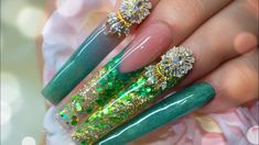 Extra long Emerald green acrylic nail / long nail Challenge YouTube Nails Challenge, Nails Emerald Green, Nails Emerald, Nails Plain, Green Manicure, Nail Challenge, Nail Long, Earthy Elements