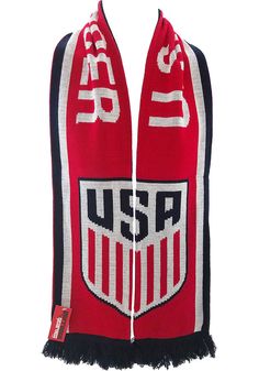 Wrap up against the chill on the cold days cheering on the Team USA with this Team USA USA Soccer Split Crest Scarf. This Scarf features a 100% acrylic jacquard knit. Soccer Scarf, Football Scarf, Mens Scarf, Scarf Hanger, Scarf Knots, Us Soccer, Free Scarf, Usa Soccer, Football Design